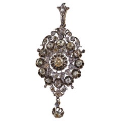 Antique Victorian Silver and 14K Gold Old Mine Diamond Pin and Pendant