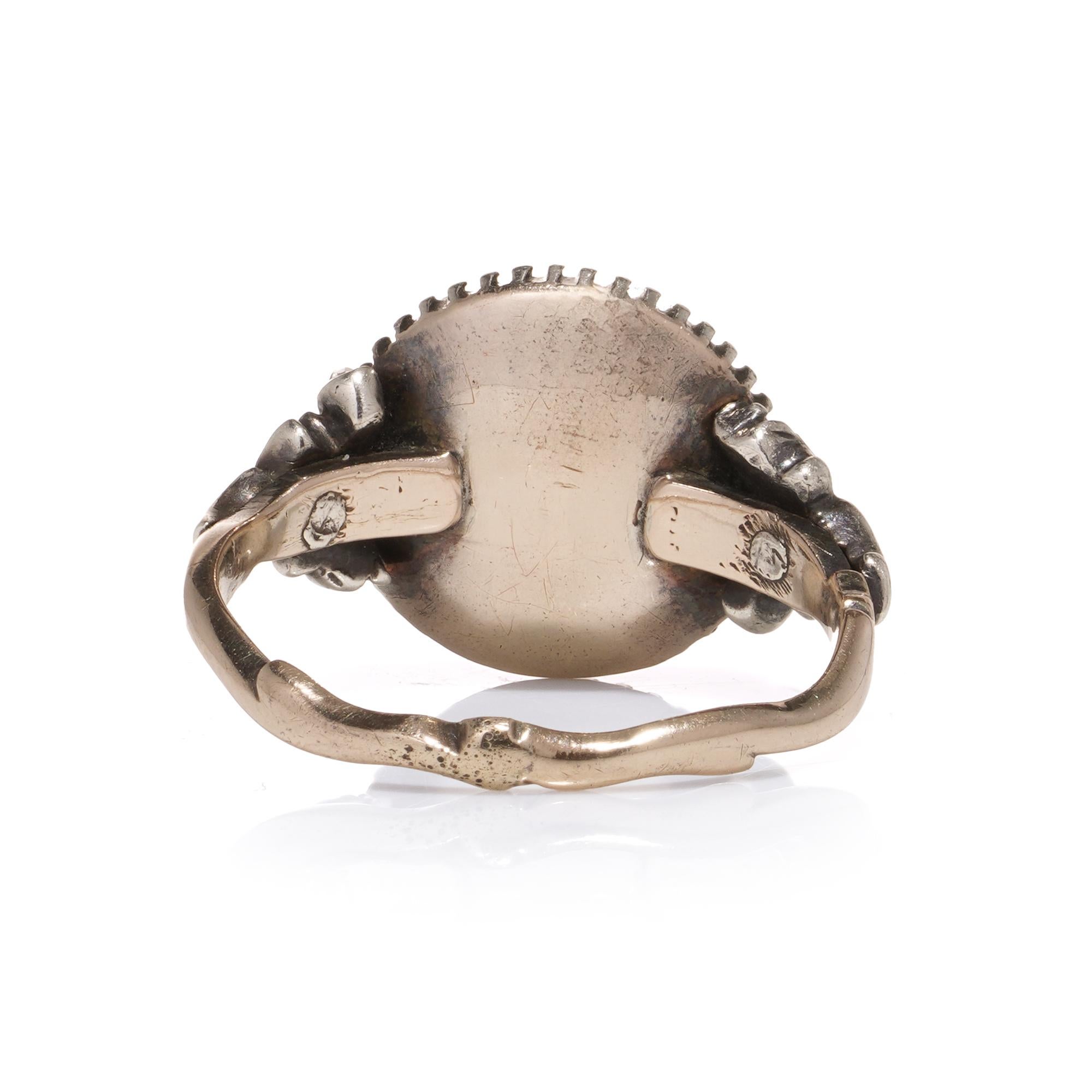 Antique Victorian silver and 9kt gold rose - cut diamond cluster ring In Good Condition For Sale In Braintree, GB