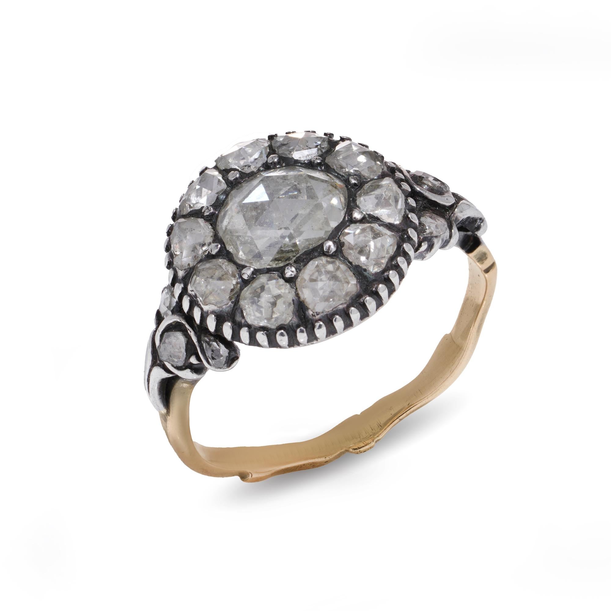 Women's Antique Victorian silver and 9kt gold rose - cut diamond cluster ring For Sale