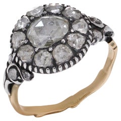 Ancienne bague victorienne en argent et or 9 carats à diamants taillés en rose