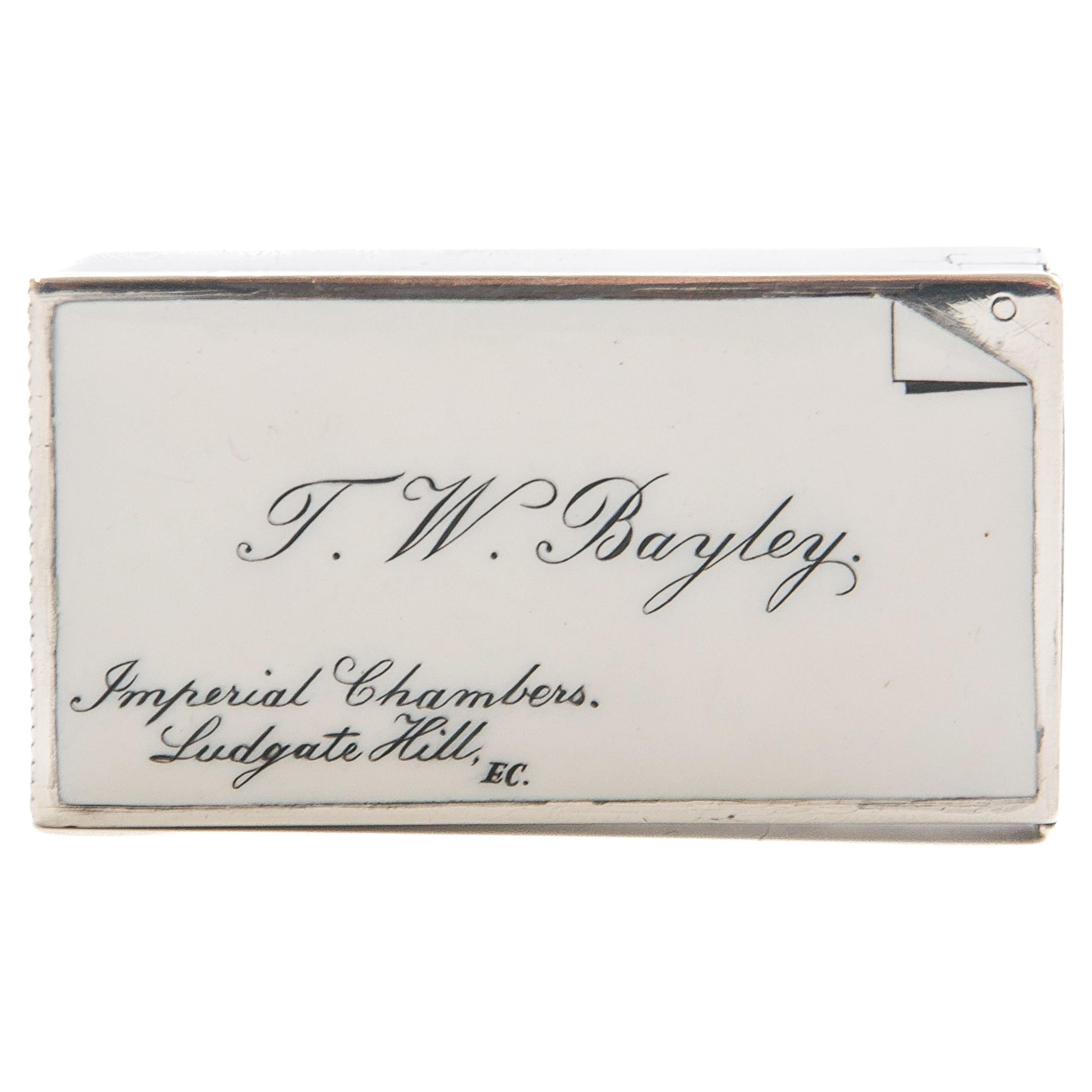 Ancienne carte de visite victorienne en argent et émail, Calle, 1887 en vente