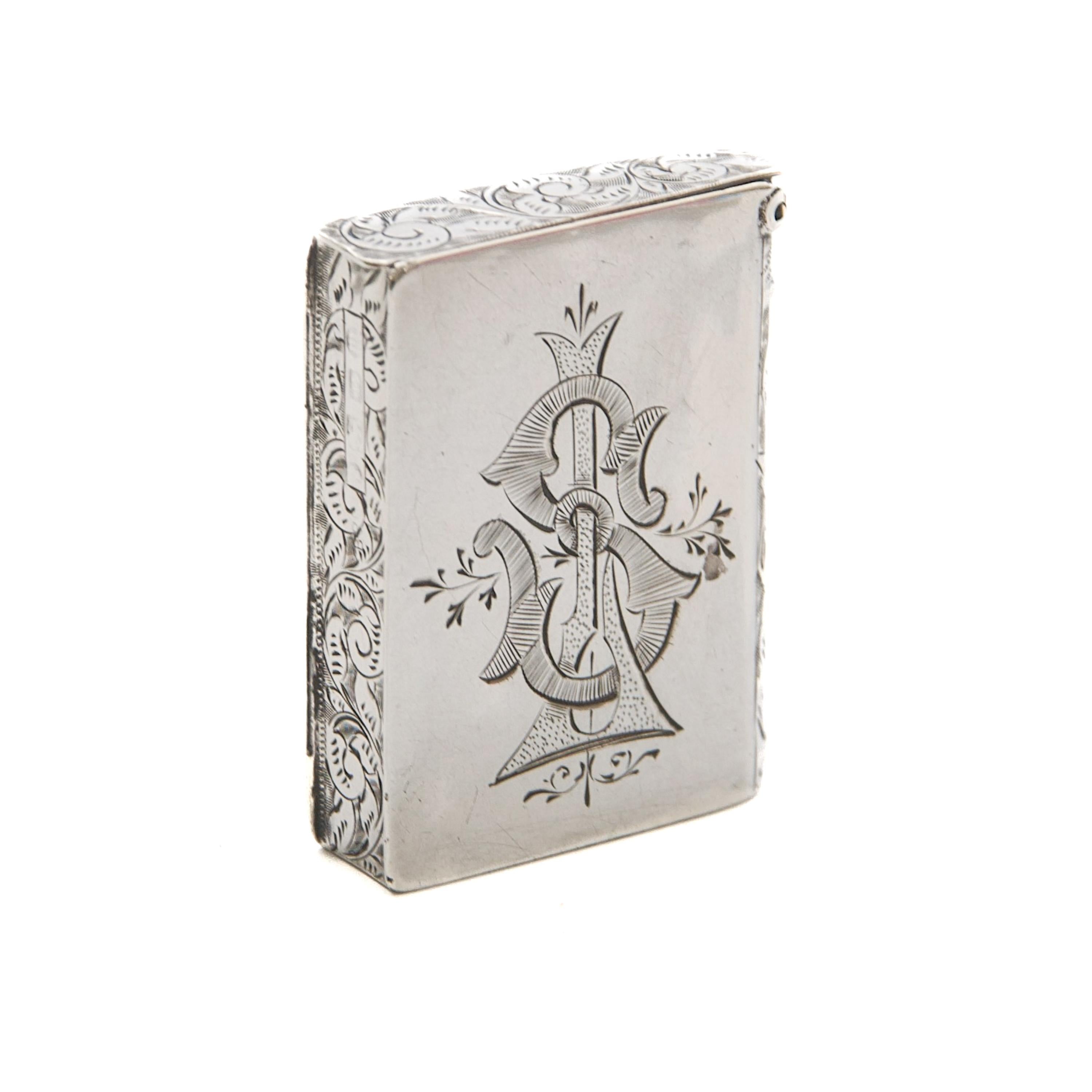 Women's or Men's Antique Victorian Silver and Enamel “Punch” Vesta Case, Circa 1890 For Sale
