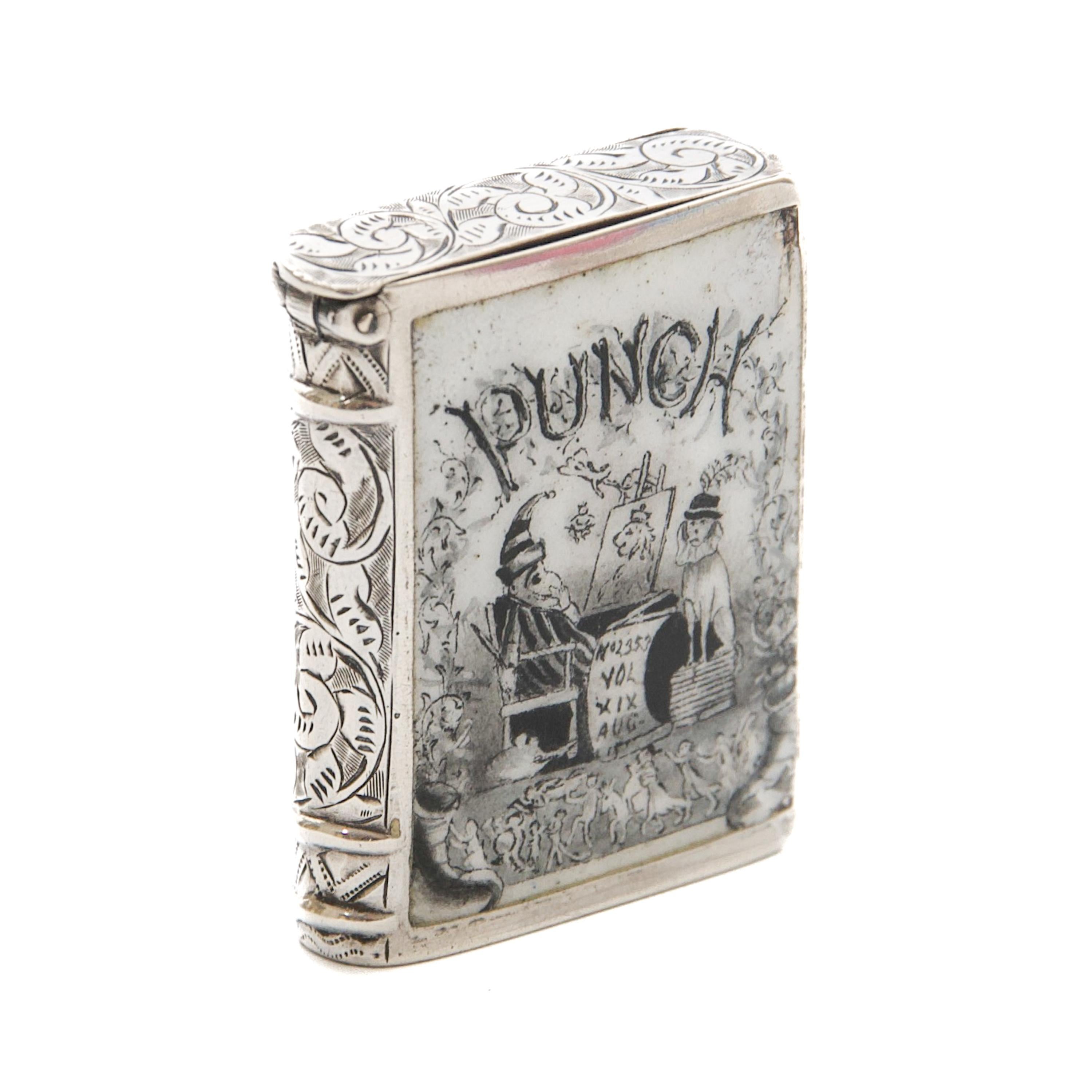 Antique Victorian Silver and Enamel “Punch” Vesta Case, Circa 1890 For Sale 2