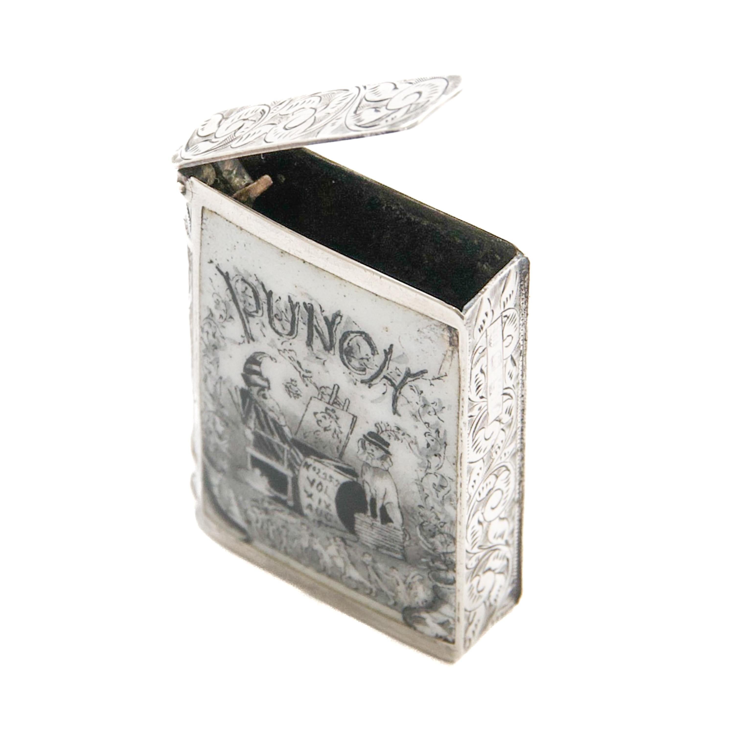 Antique Victorian Silver and Enamel “Punch” Vesta Case, Circa 1890 For Sale 4