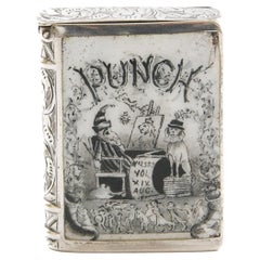 Antique Victorian Silver and Enamel “Punch” Vesta Case, Circa 1890