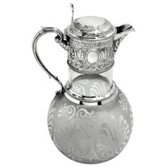 Antique Victorian Silver and Glass Claret Jug / Wine Jug, 1864