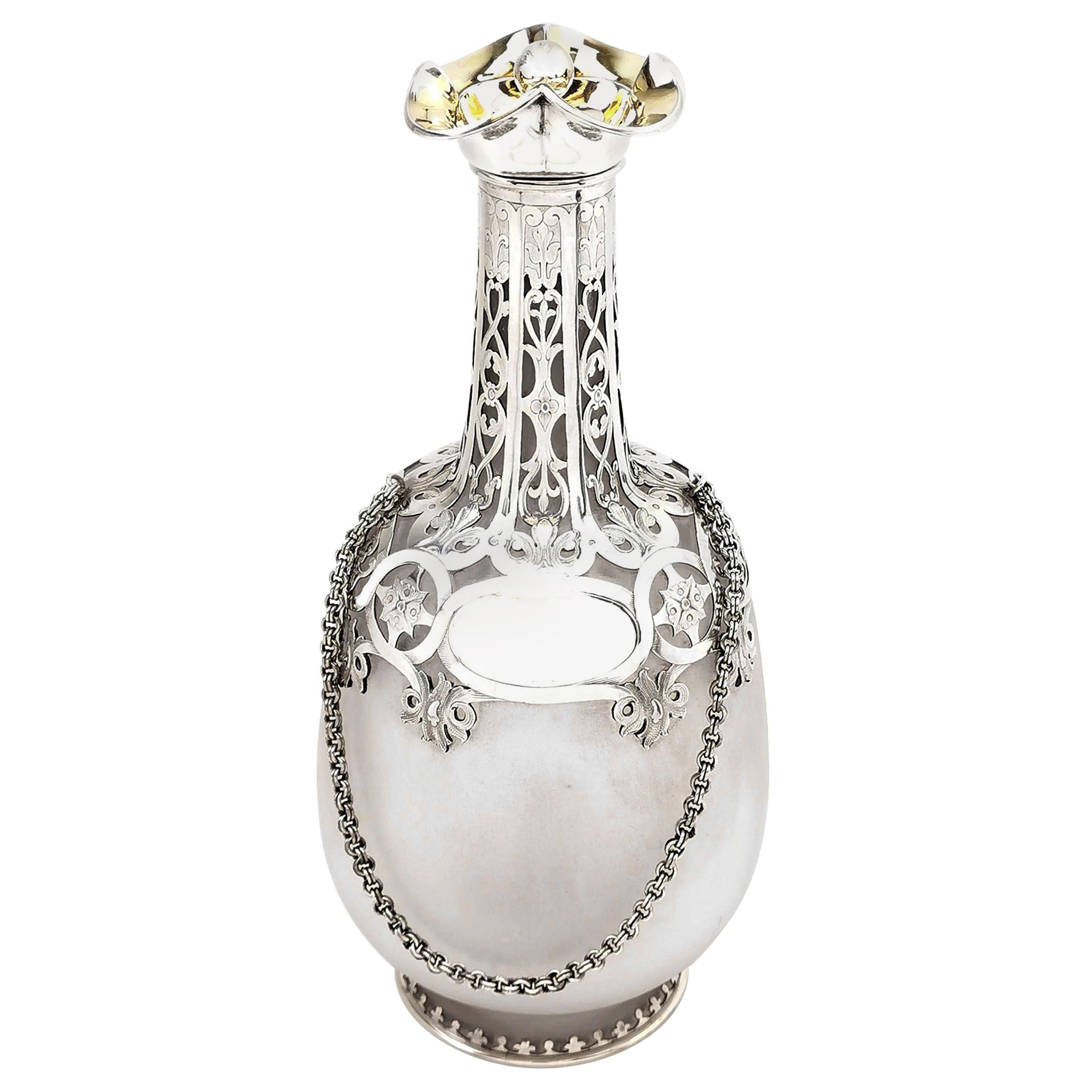 Antique Victorian Silver and Glass 'Pilgrims Flask' Decanter 1859 Wine  Whisky at 1stDibs