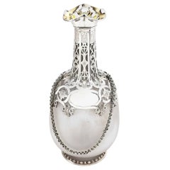 Antique Victorian Silver and Glass 'Pilgrims Flask' Decanter 1859 Wine Whisky
