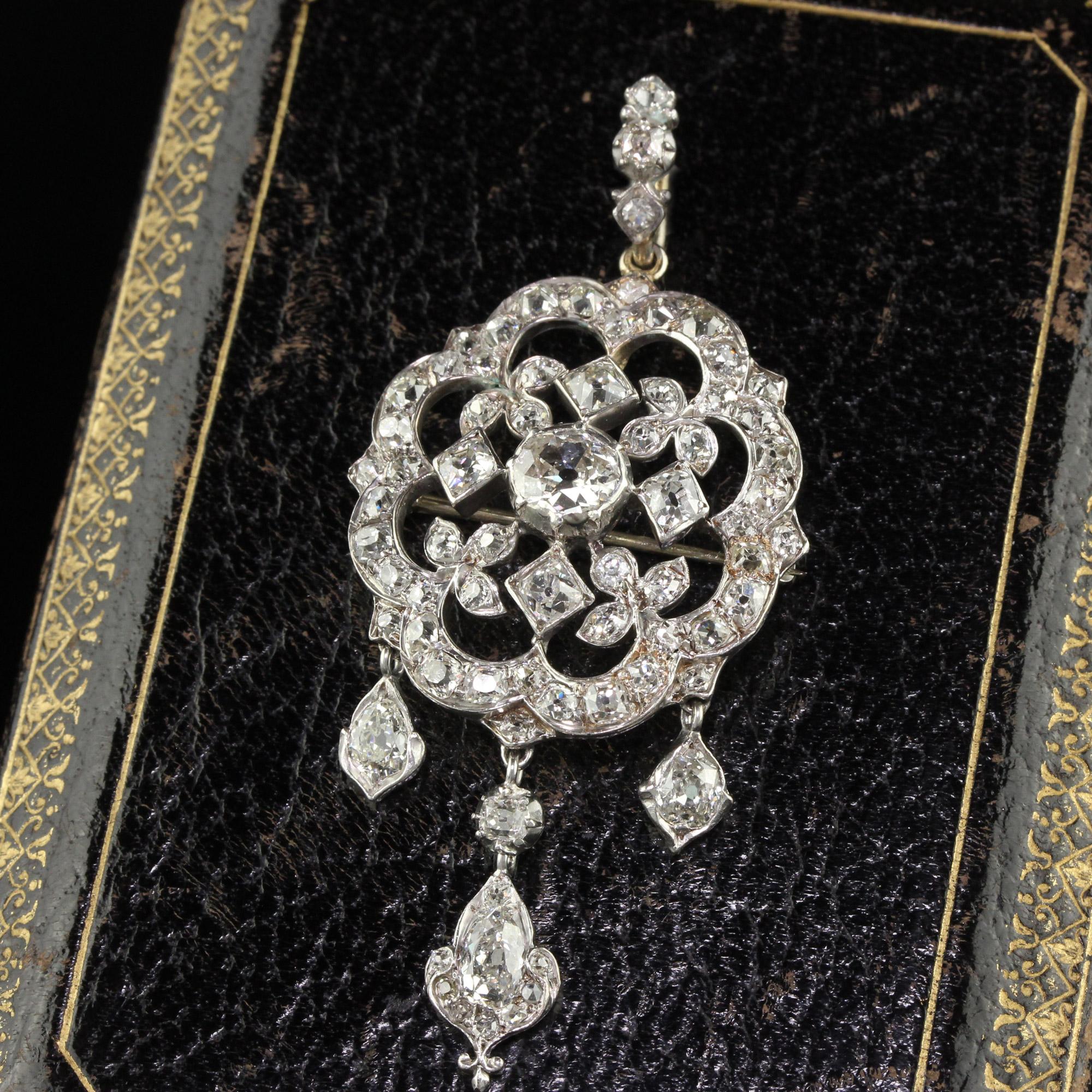 Antique Victorian Silver and Gold Old Mine Cut Diamond Pear Shape Diamond Pendan 6