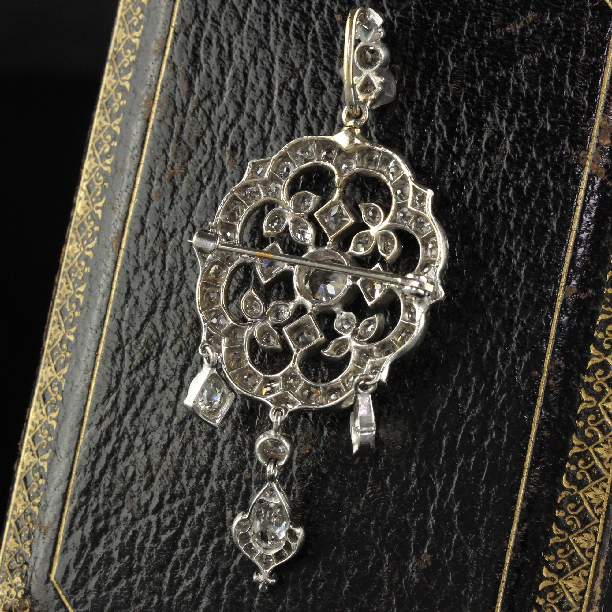 Antique Victorian Silver and Gold Old Mine Cut Diamond Pear Shape Diamond Pendan In Good Condition In Great Neck, NY