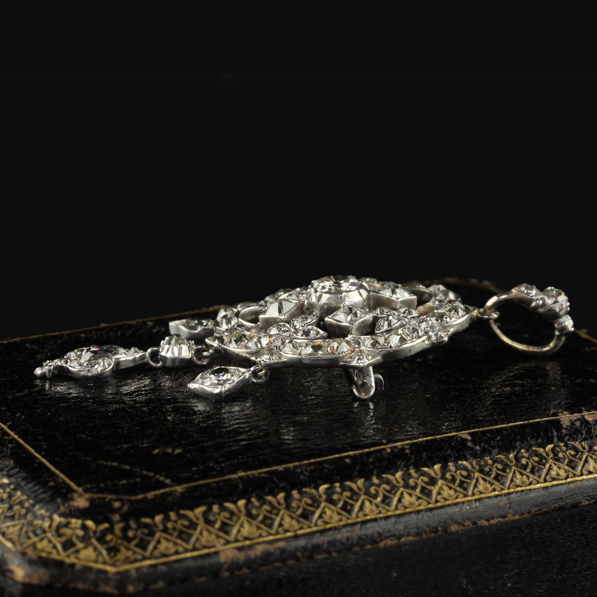 Women's Antique Victorian Silver and Gold Old Mine Cut Diamond Pear Shape Diamond Pendan