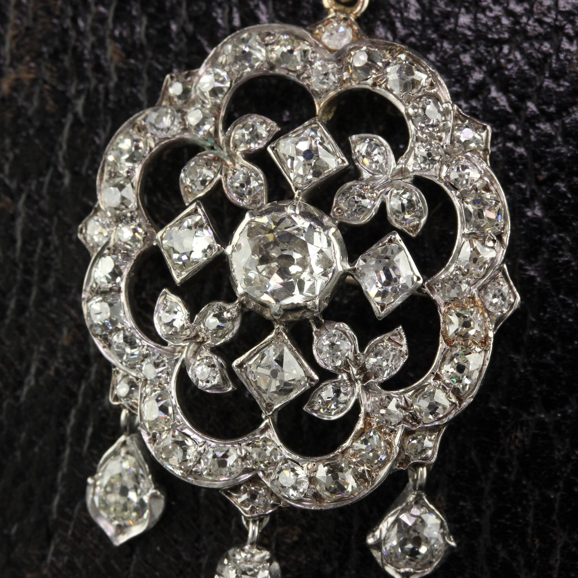 Antique Victorian Silver and Gold Old Mine Cut Diamond Pear Shape Diamond Pendan 3