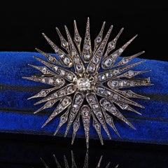 Antique Victorian Silver and Gold Old Mine Diamond Star Burst Pin