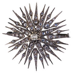 Épingle victorienne ancienne en argent et or avec diamants de la vieille mine en forme d'étoile