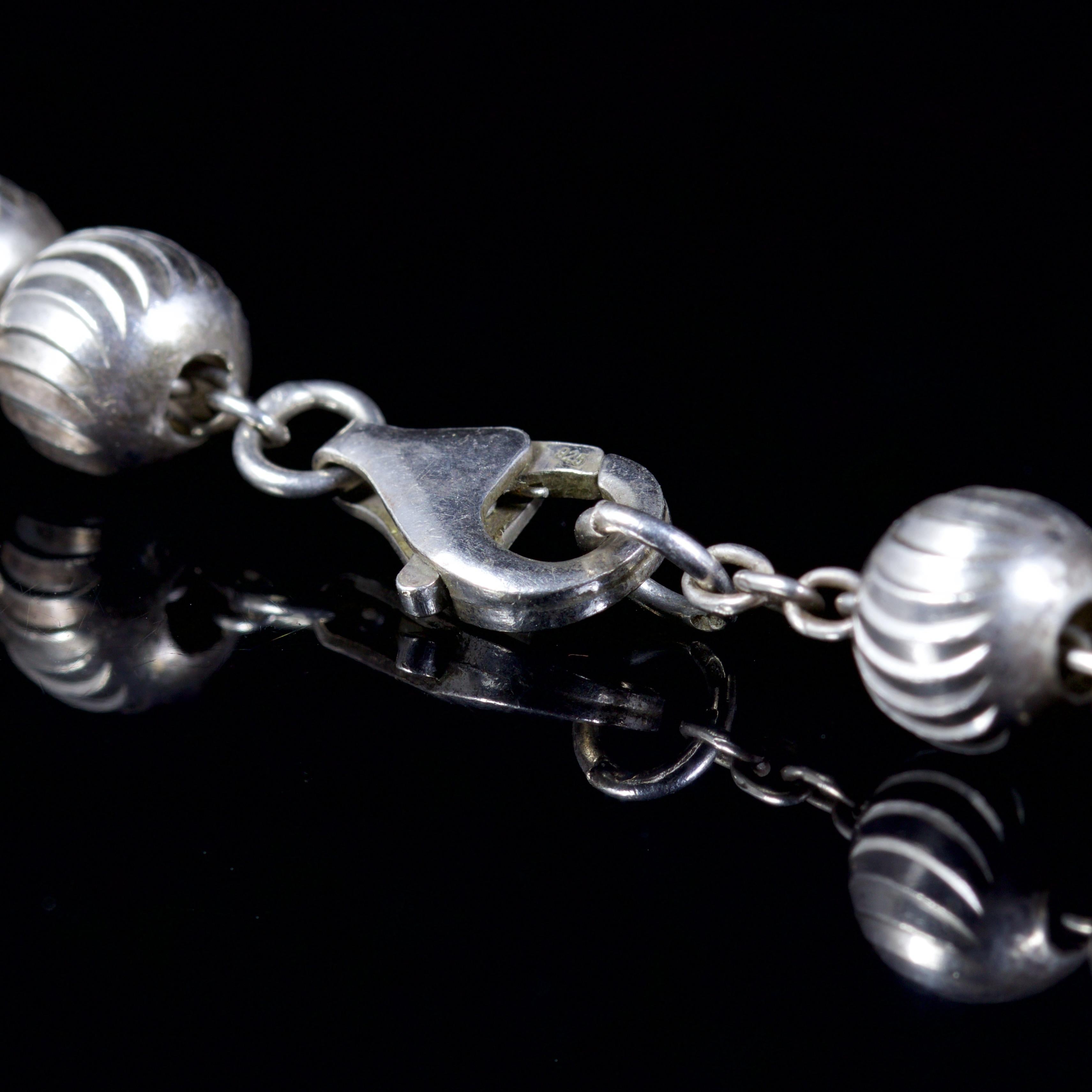 Antique Victorian Silver Ball Beaded Guard Chain, circa 1900 For Sale 2
