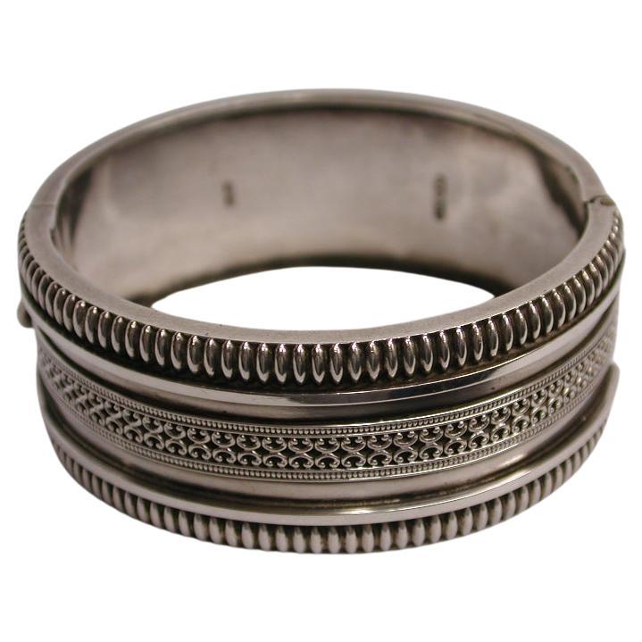 Antique Victorian Silver Bangle Dated Circa 1880 Saunders & Shepherd B'ham For Sale