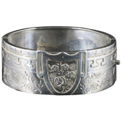 Antique Victorian Silver Bangle Forget Me Not Dated 1884