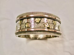 Antique Victorian Silver Bangle With 2 Colour Gold-Work Circa 1880