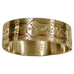 Antique Victorian Silver Bangle With Two Colour Gold-Work, Dated 1883