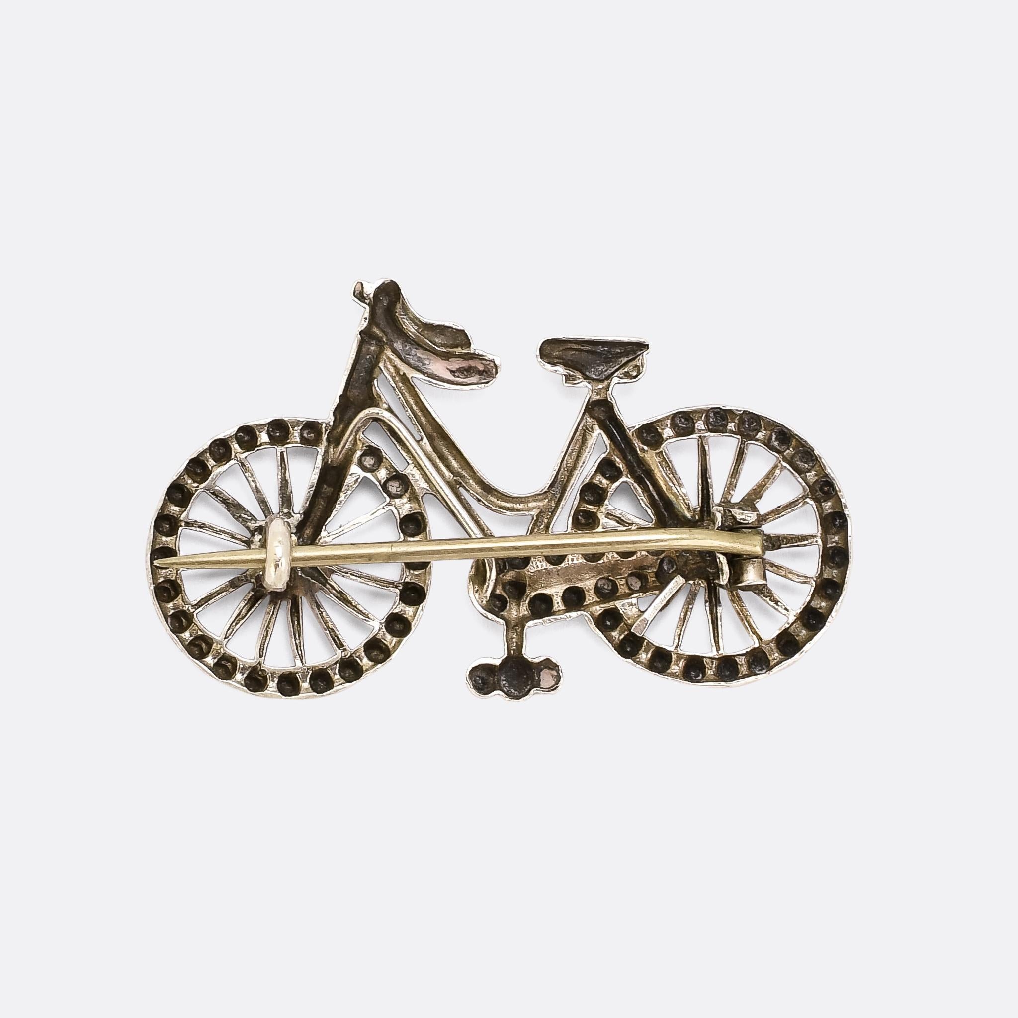 Late Victorian Antique Victorian Silver Bicycle Brooch For Sale
