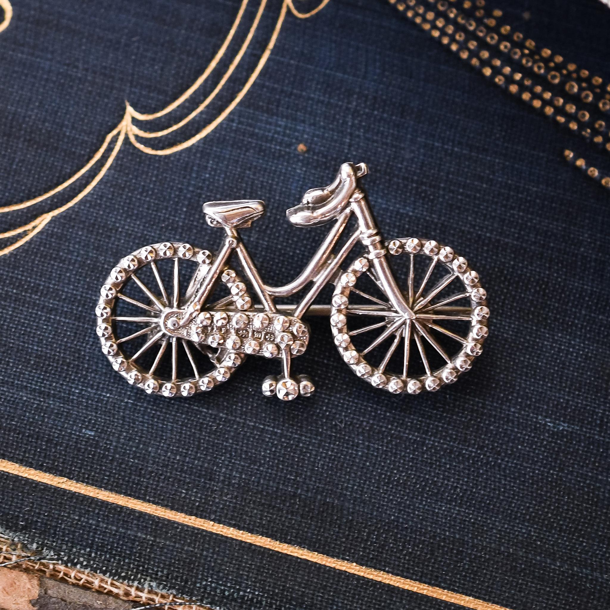 Late Victorian Antique Victorian Silver Bicycle Brooch For Sale