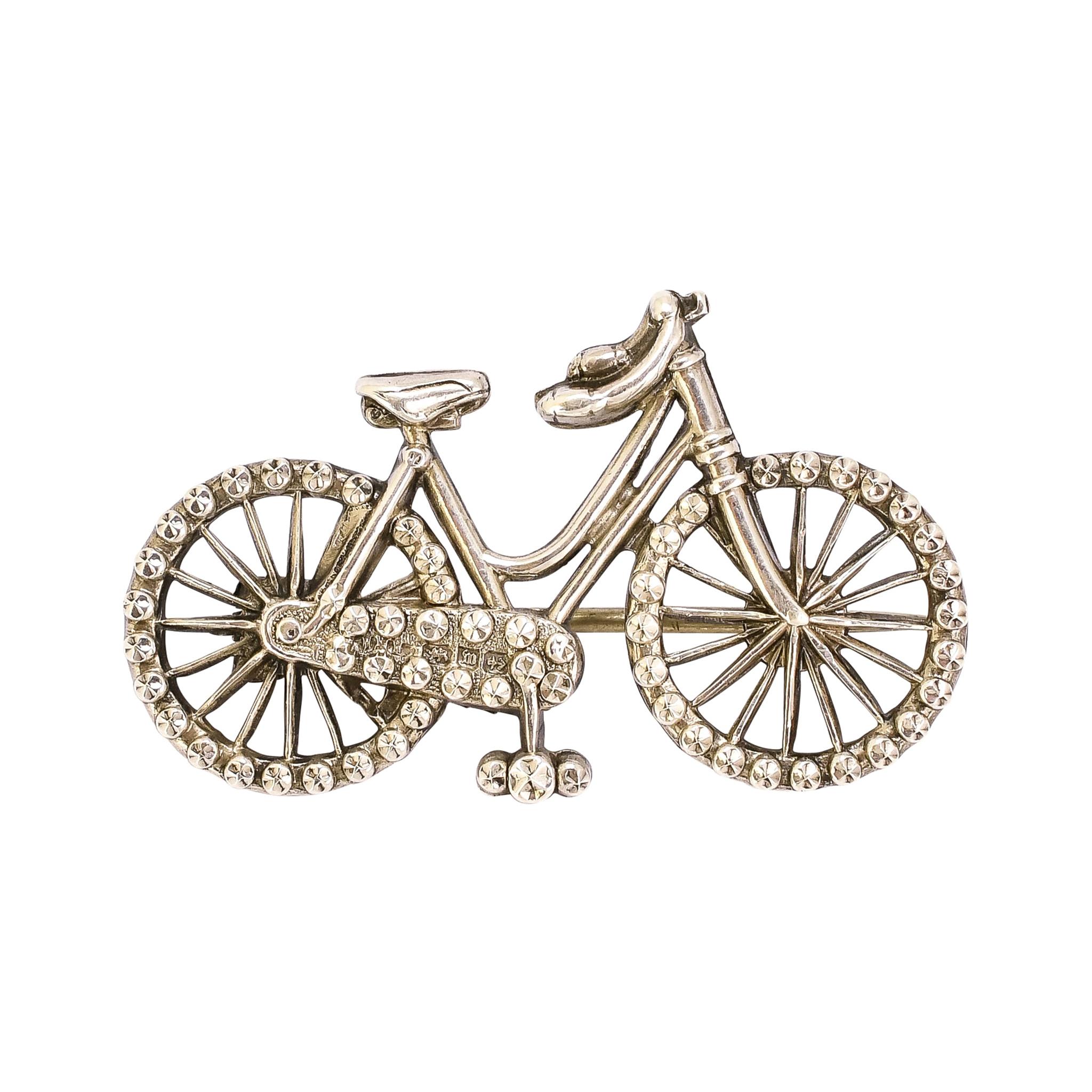 Antique Victorian Silver Bicycle Brooch For Sale