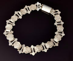 Antique Victorian Silver Book Chain Bracelet, Floral