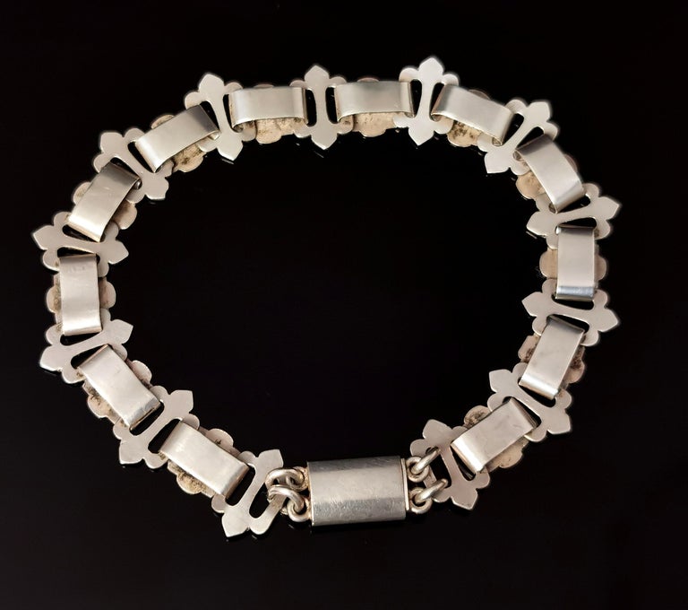 Antique Victorian Silver Book Chain Bracelet, Floral at 1stDibs