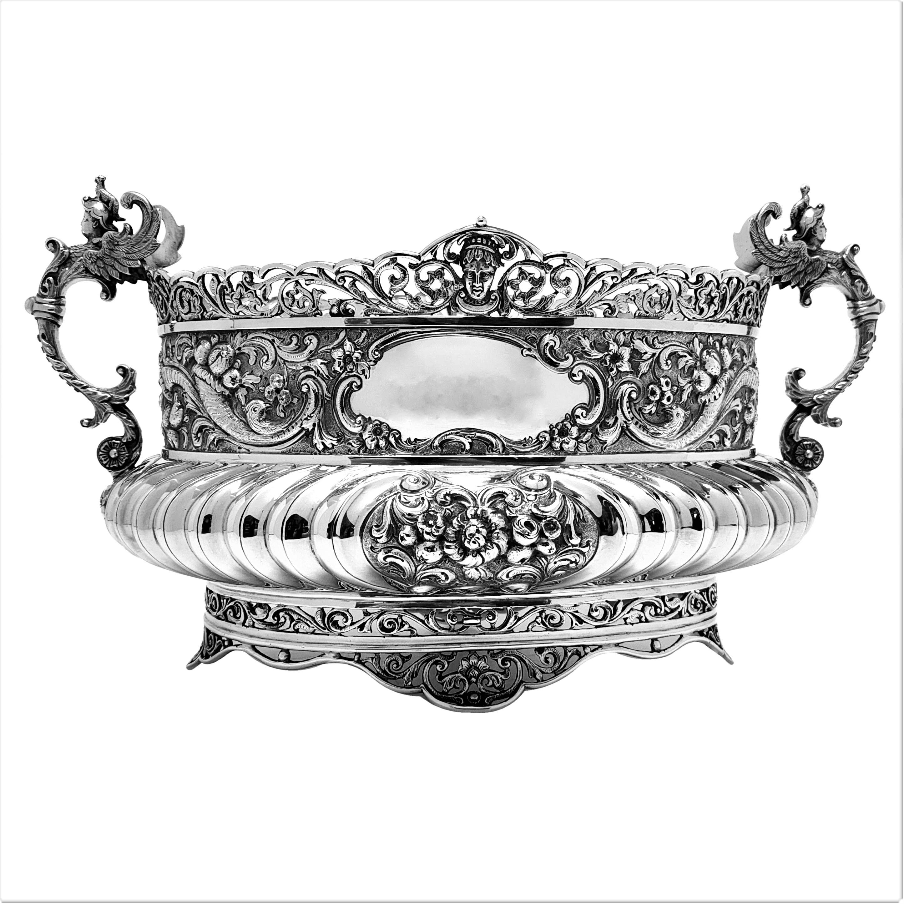 English Antique Victorian Silver Bowl Centrepiece on Plinth 1898 Champagne Wine Cooler