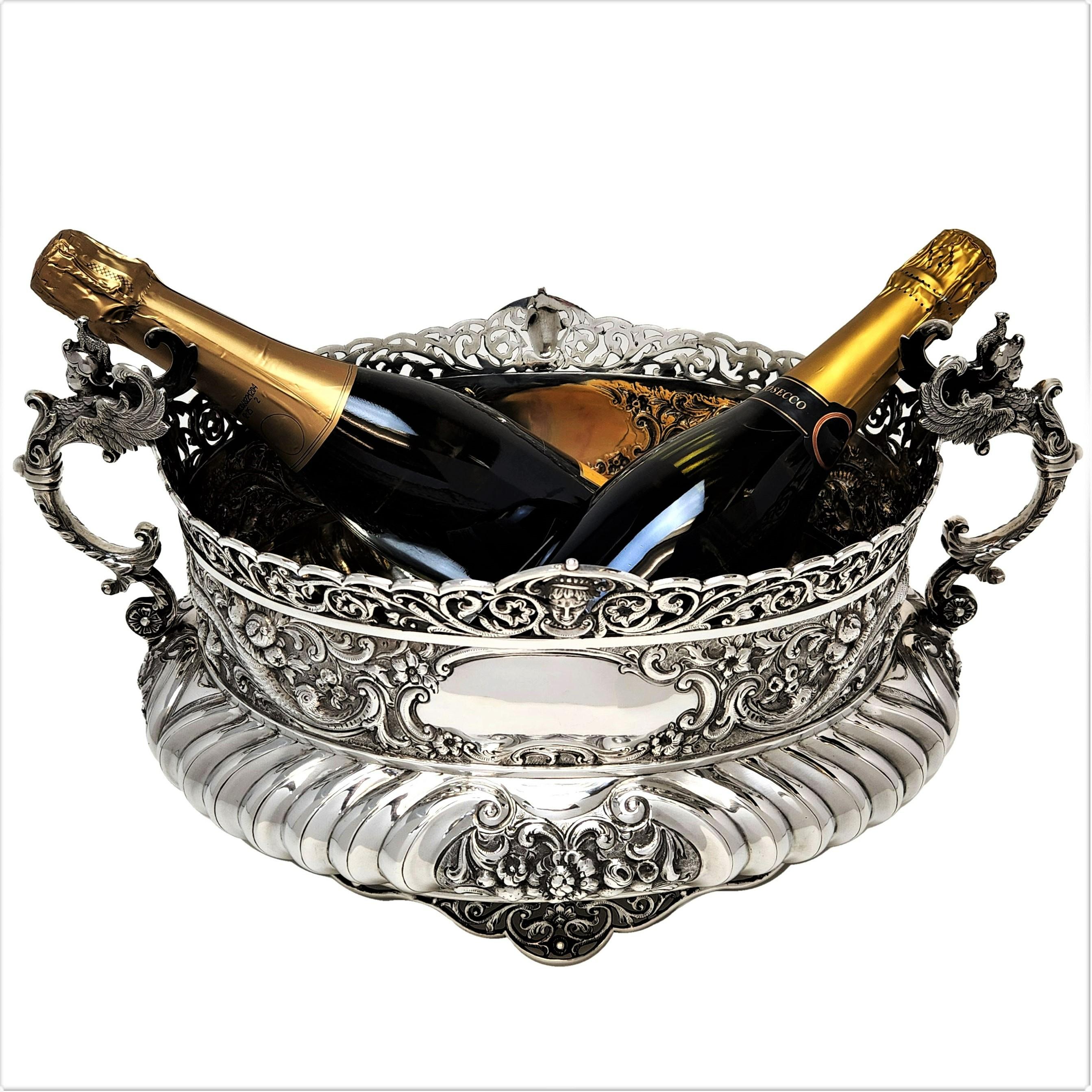 19th Century Antique Victorian Silver Bowl Centrepiece on Plinth 1898 Champagne Wine Cooler