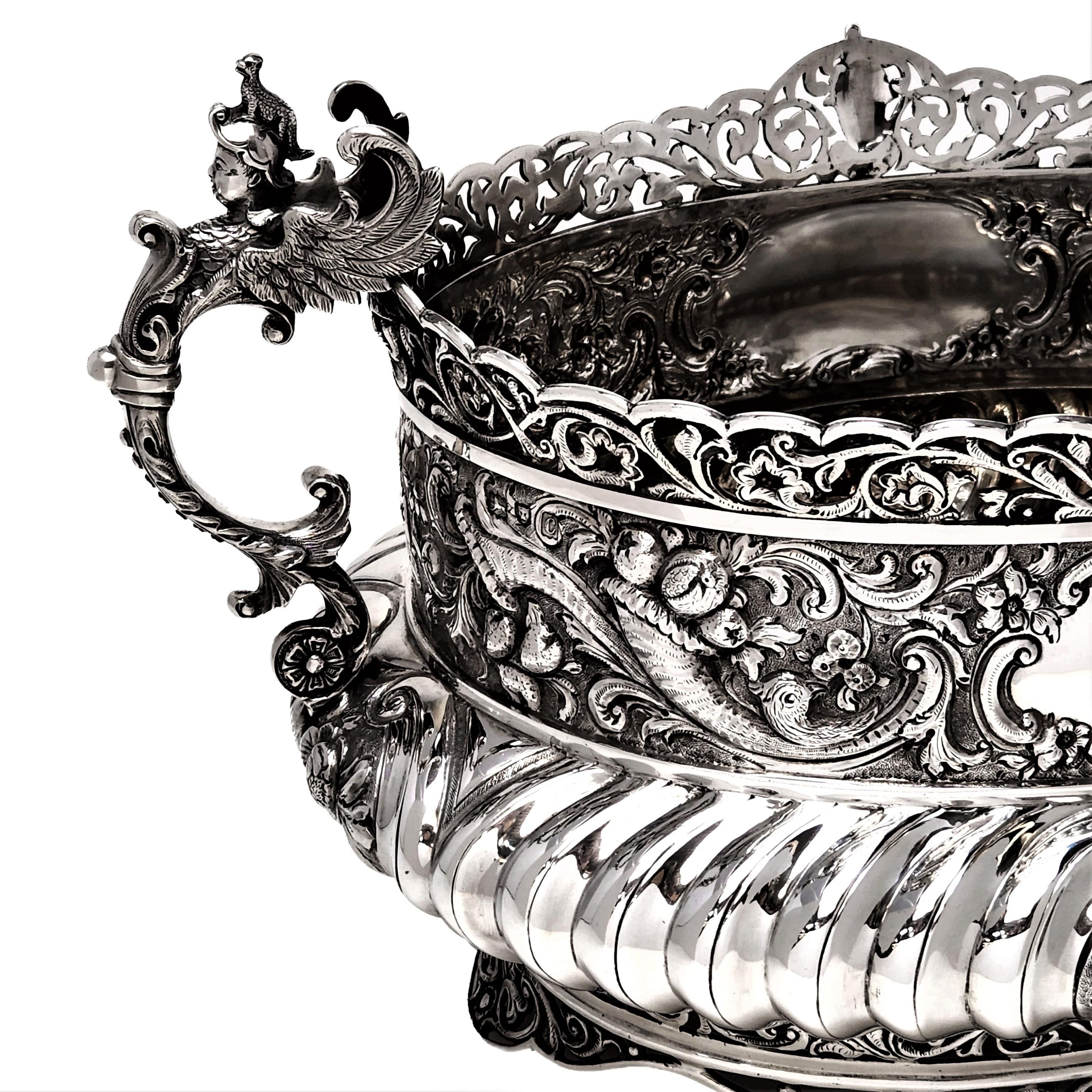 Antique Victorian Silver Bowl Centrepiece on Plinth 1898 Champagne Wine Cooler 2