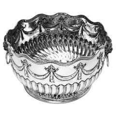 Antique Victorian Silver Bowl / Dish 1885 Lion Handle 