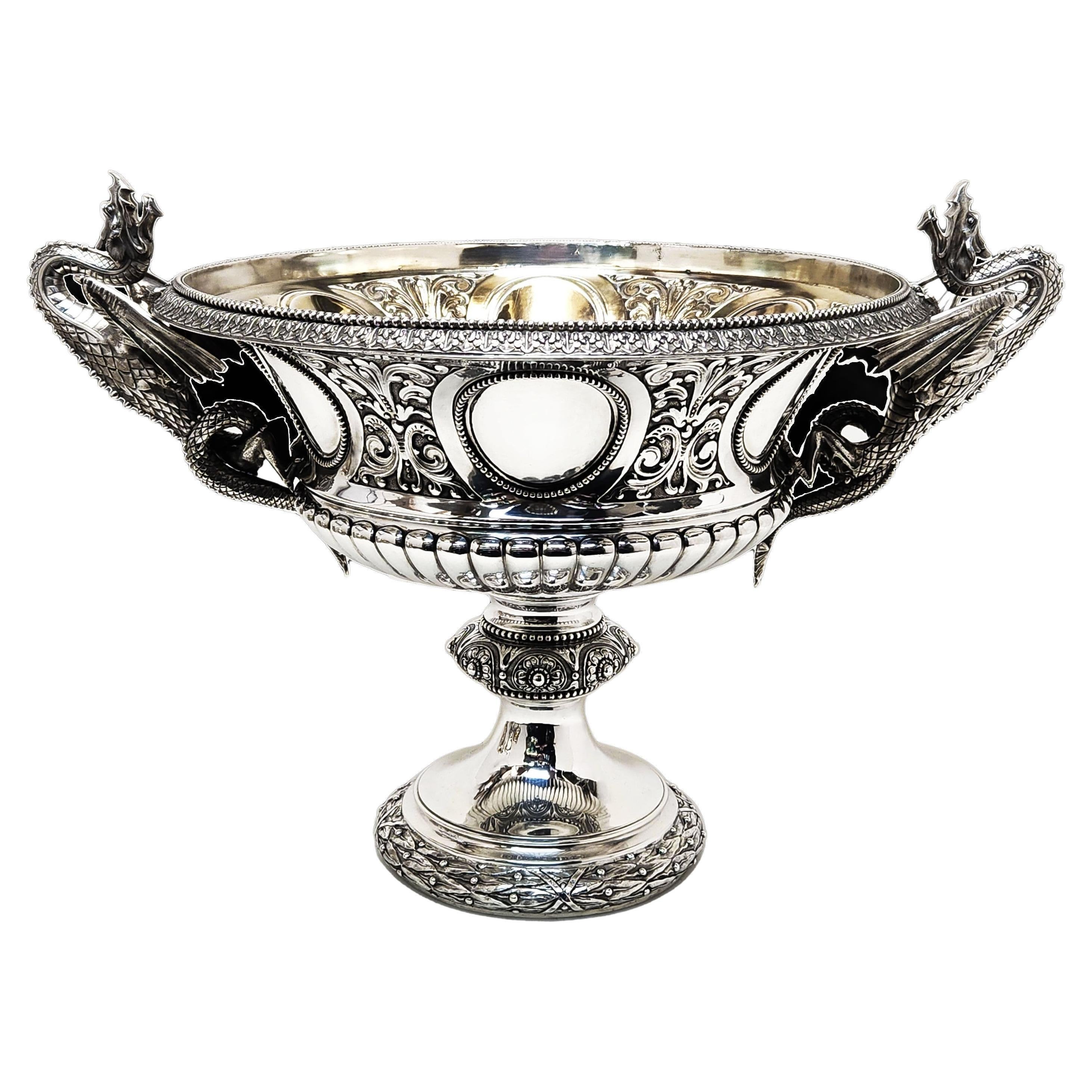 Antique Victorian Silver Bowl / Two Handled Cup Dragon Handles 1867