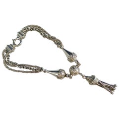 Antique Victorian Silver Bracelet with Silver Tassel Charm