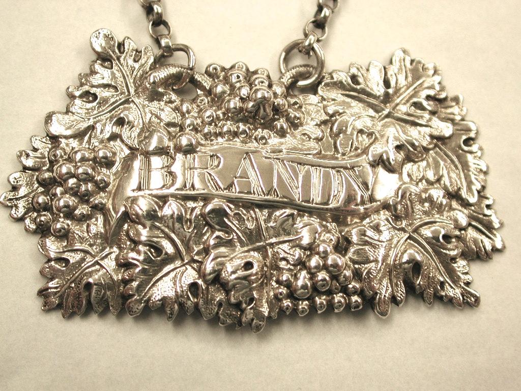 Antique Victorian Silver Brandy Label, Yapp and Woodward, Birmingham, 1853 In Good Condition For Sale In London, GB