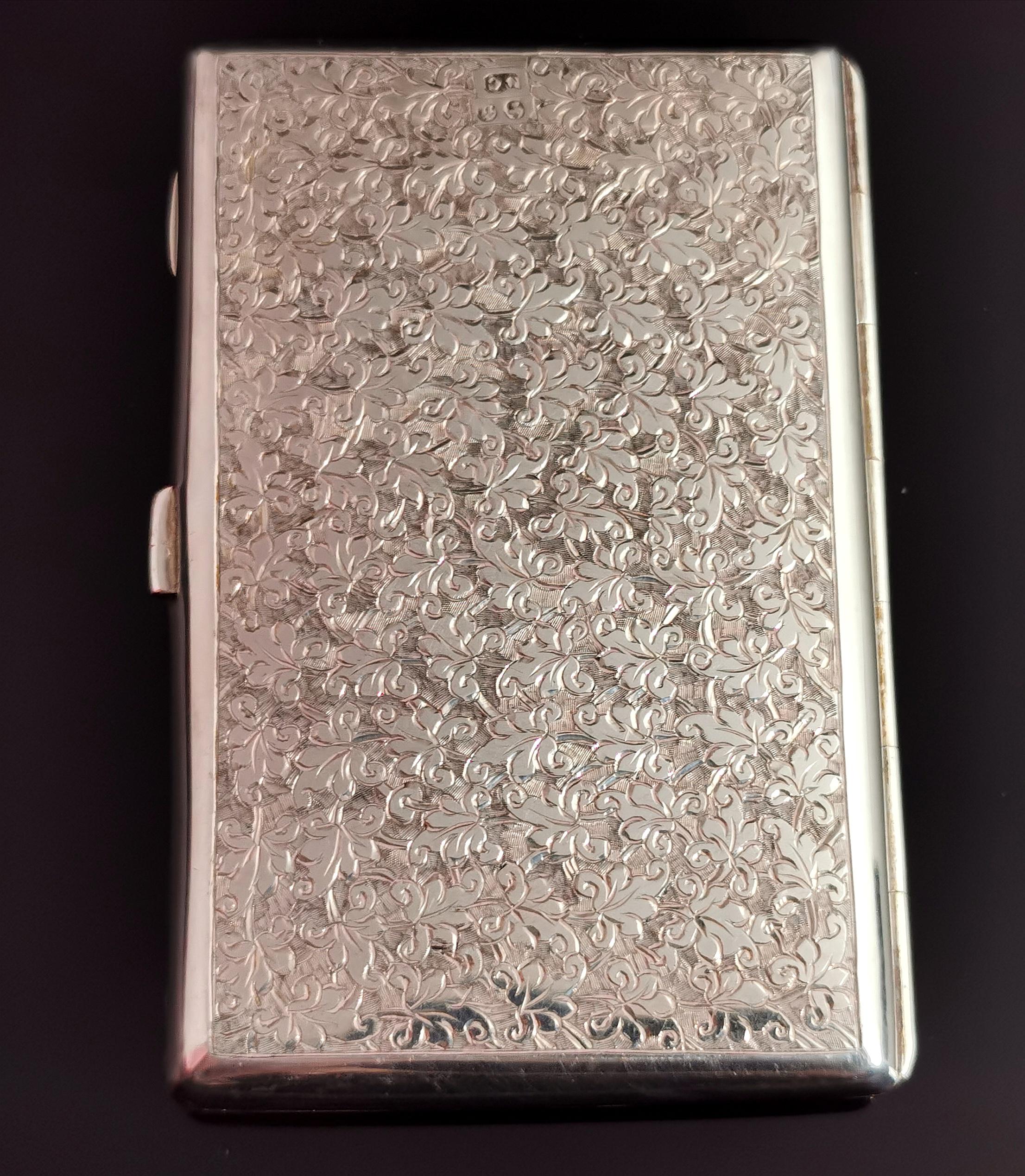 Antique Victorian silver card case, engraved, boxed  13