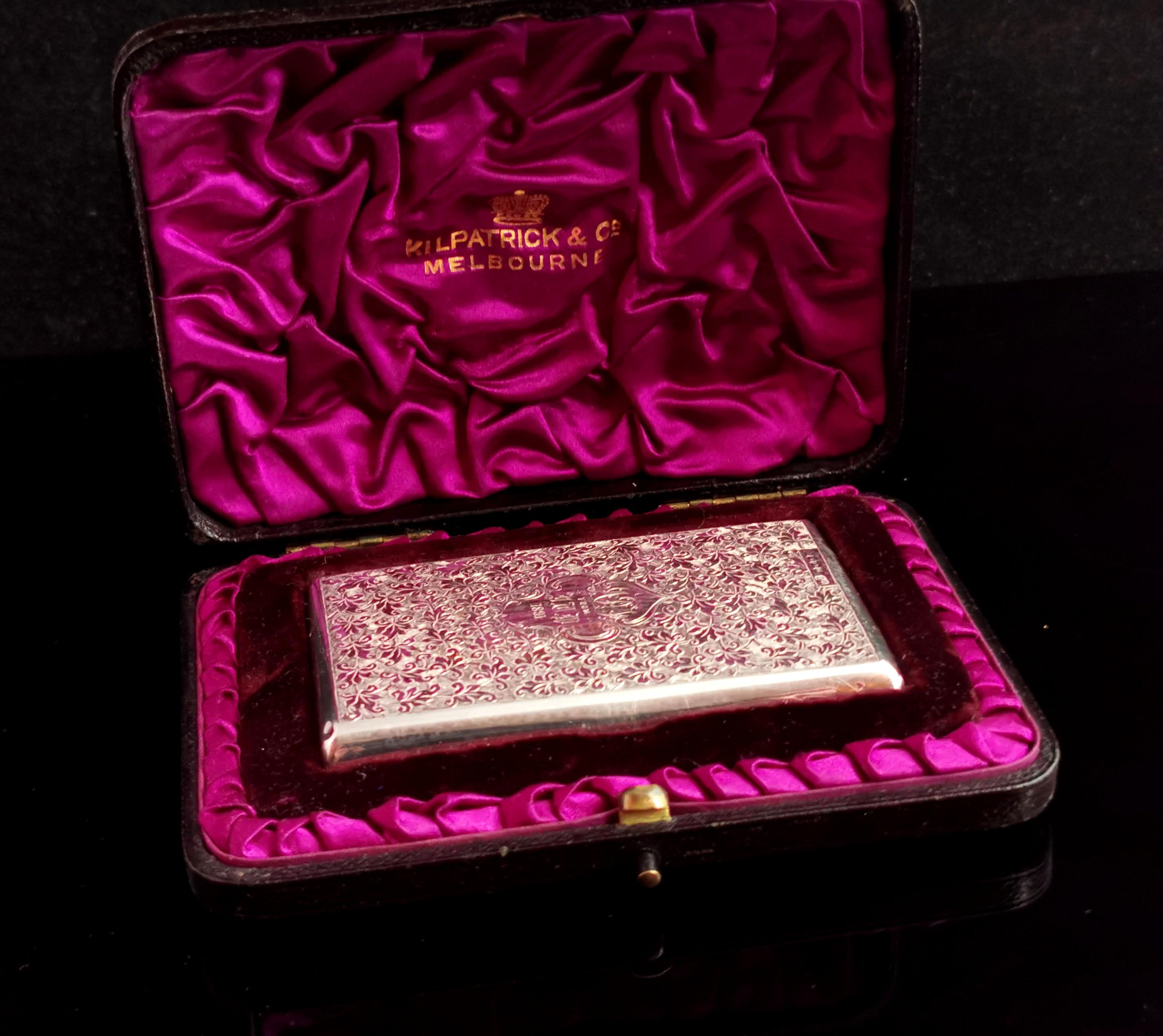 Antique Victorian silver card case, engraved, boxed  14