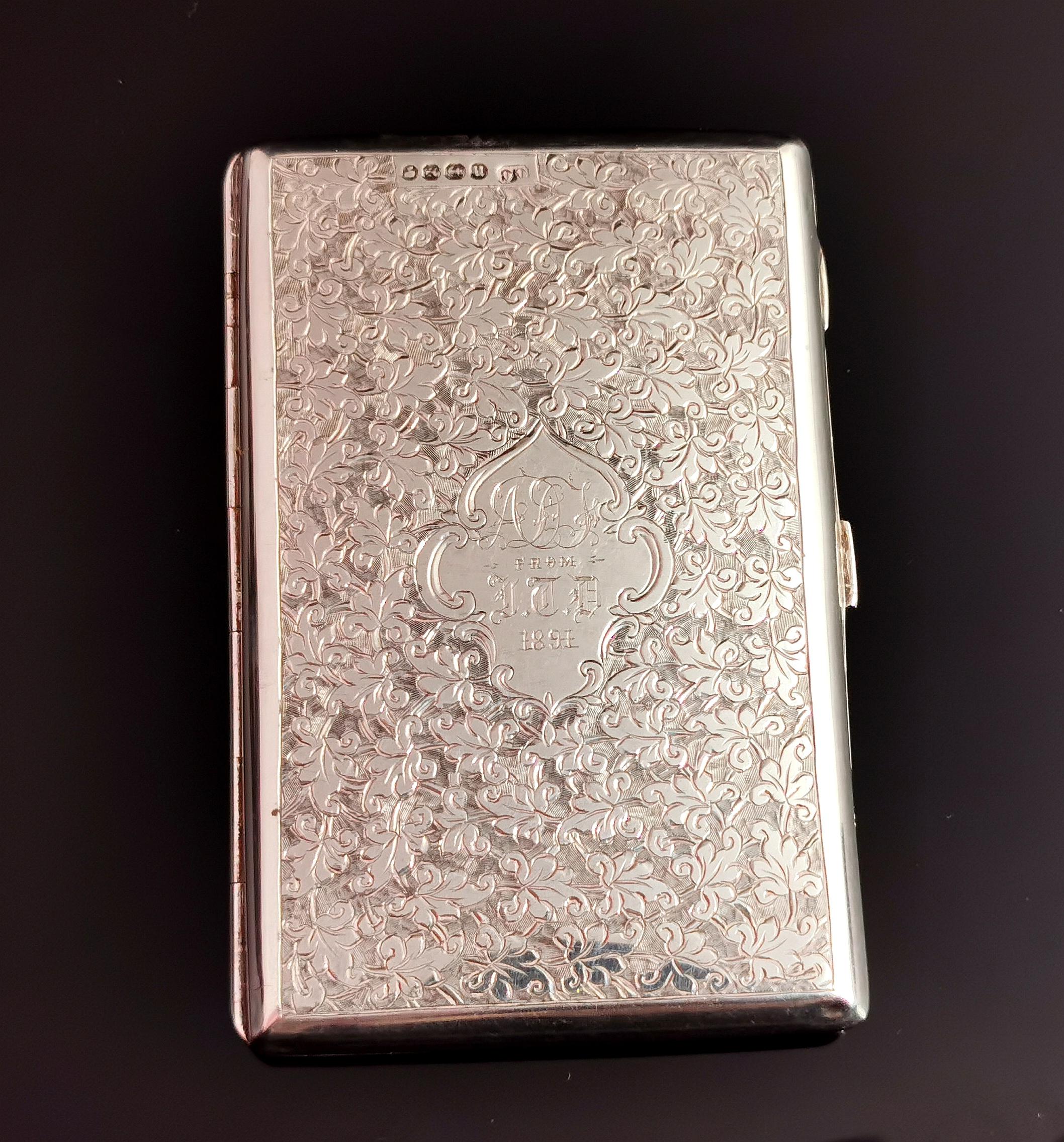 Antique Victorian silver card case, engraved, boxed  1