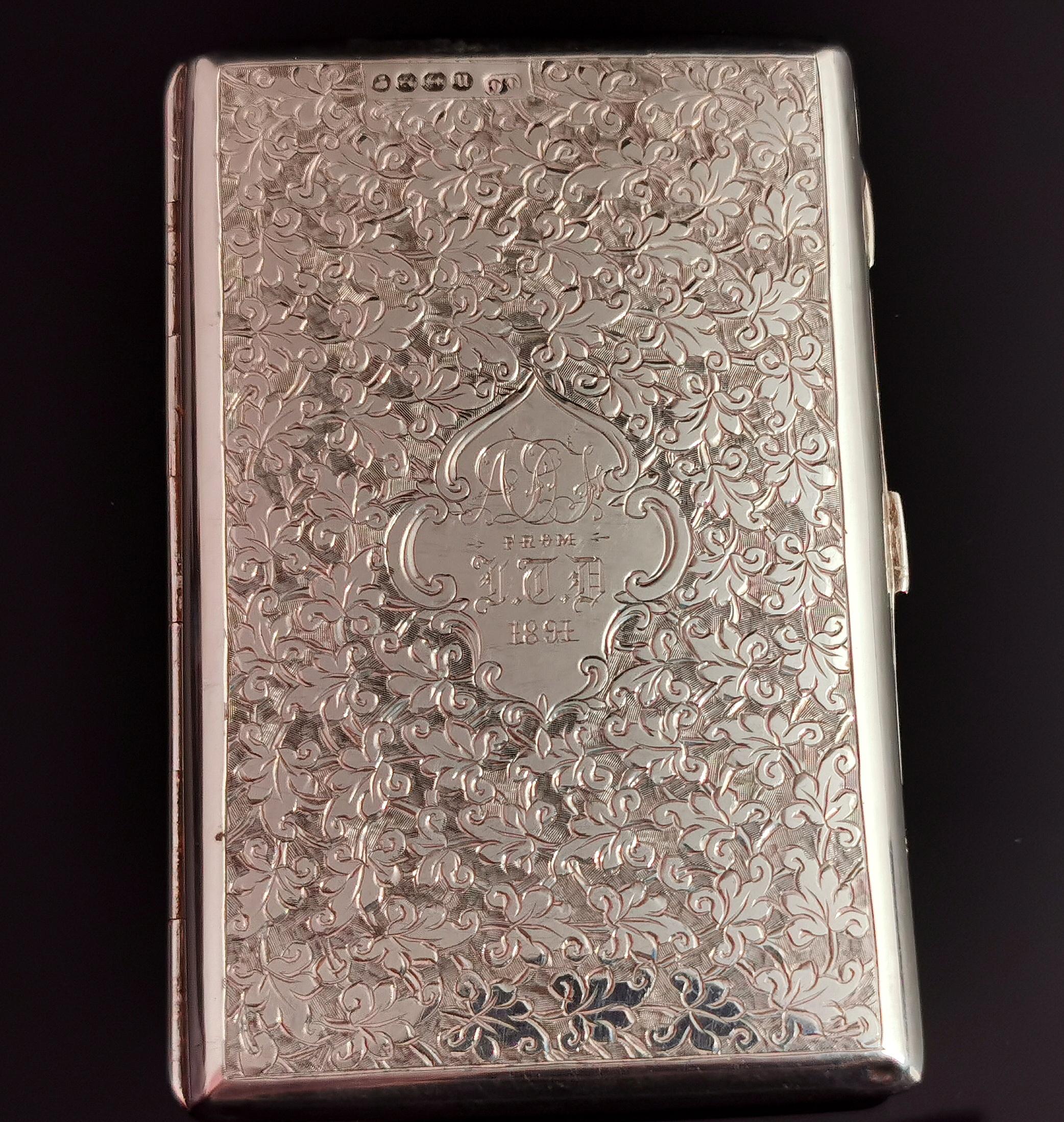 Antique Victorian silver card case, engraved, boxed  2