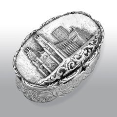 Antique Victorian Silver Castle-Top Table Snuff Box Nathaniel Mills York Minster