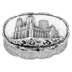 Antique Victorian Silver Castle-Top Table Snuff Box Nathaniel Mills York Minster