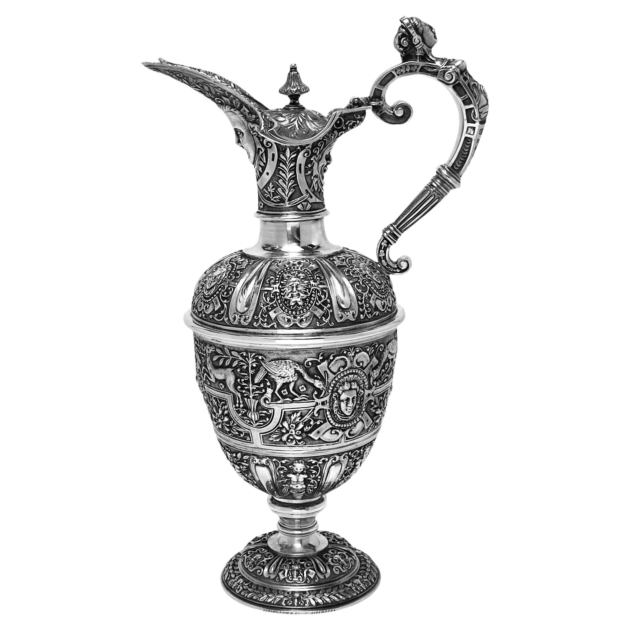 Antique Victorian Silver Cellini Jug / Wine Ewer Pitcher London England 1846