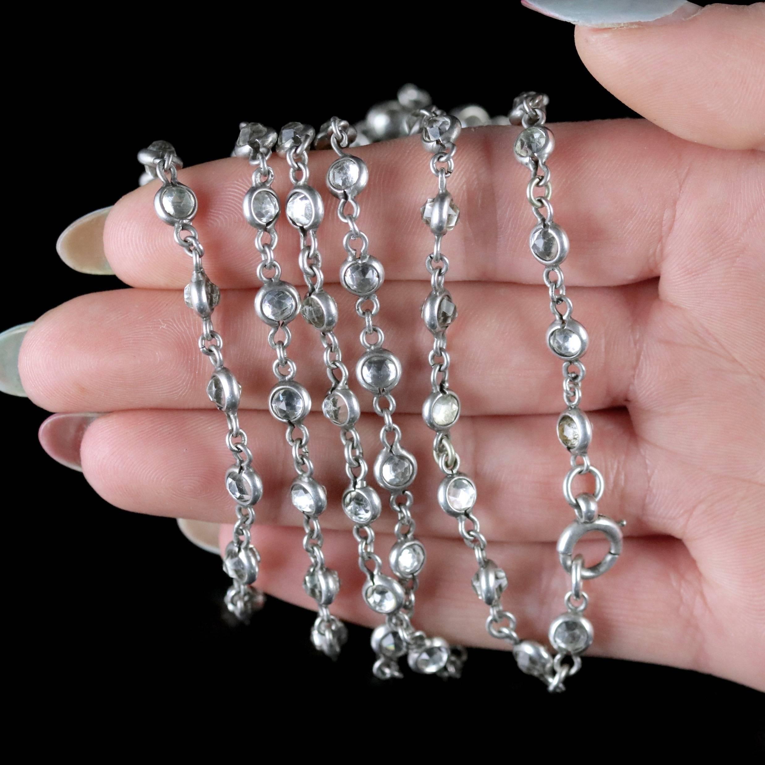 Antique Victorian Silver Chain Necklace Crystal, circa 1900 For Sale 3