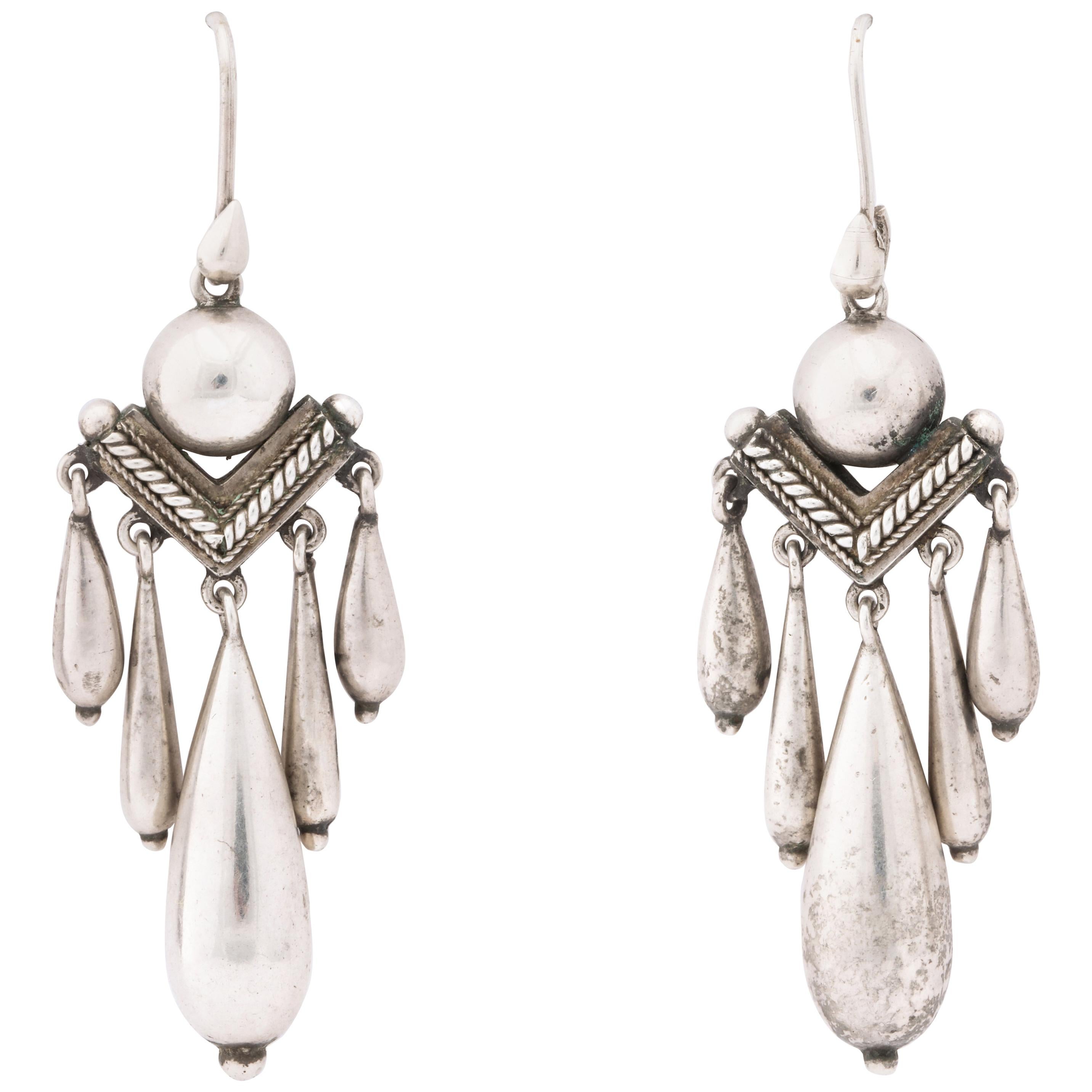 Antique Victorian Silver Chandelier Earrings