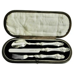 Antiguo juego victoriano de cuchillos, tenedores y cucharas de plata para niños 1860 Hilliard & Thomason