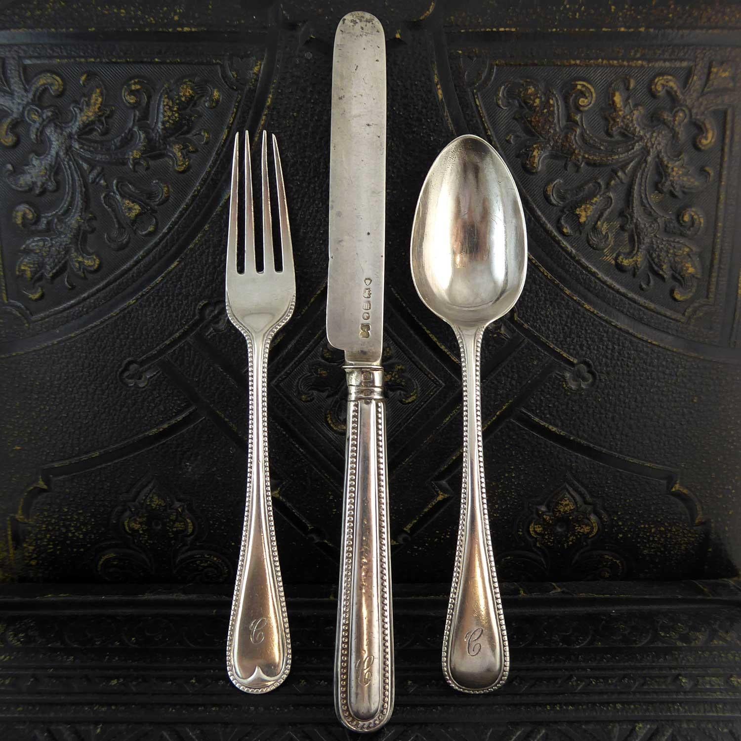 Antique Victorian Silver Christening Set, Knife, Fork and Spoon, London 1867 In Good Condition In Yorkshire, West Yorkshire