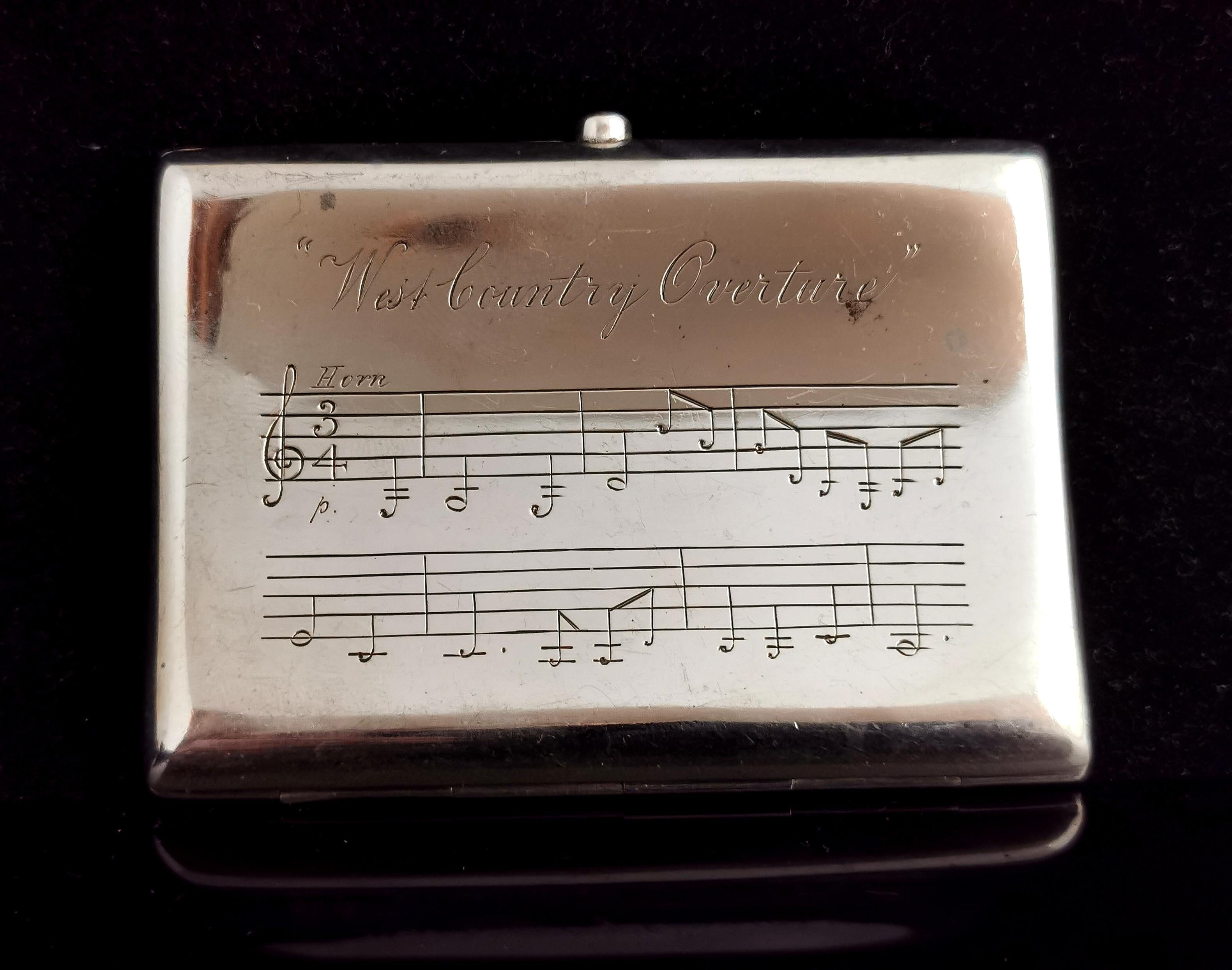 Antique Victorian Silver Cigarette Case, Musical Staves, Deakin and Francis 12