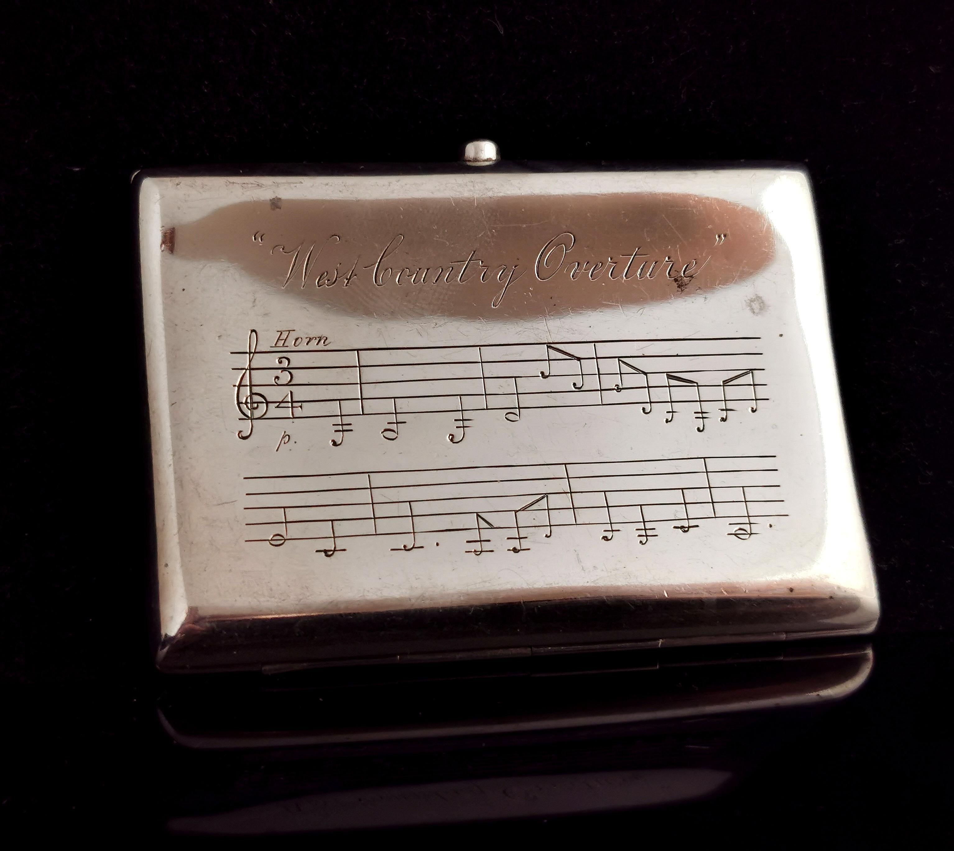 Antique Victorian Silver Cigarette Case, Musical Staves, Deakin and Francis In Fair Condition In NEWARK, GB