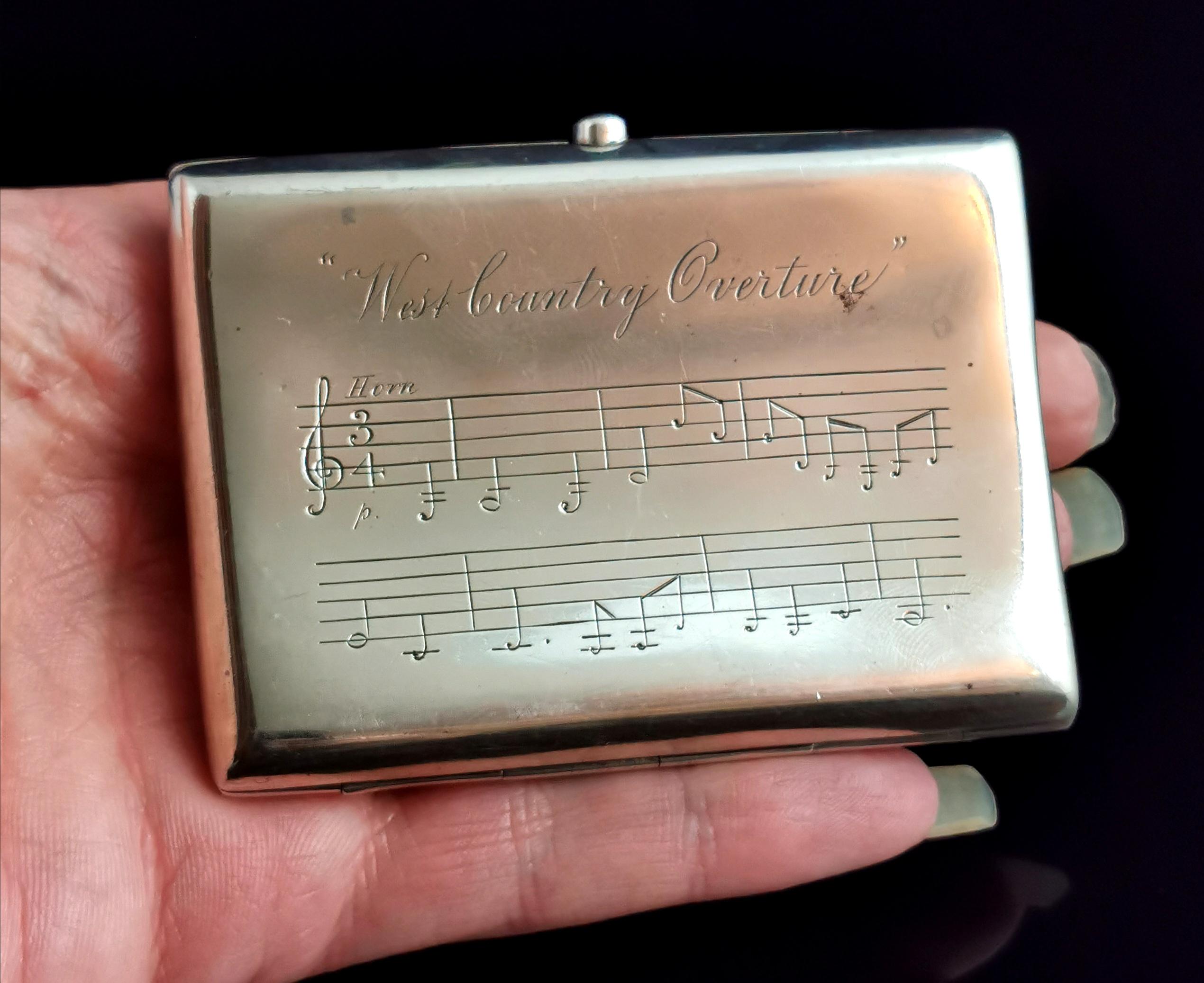 Women's or Men's Antique Victorian Silver Cigarette Case, Musical Staves, Deakin and Francis