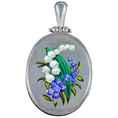 Antique Victorian Silver, circa 1880 Forget Me Not Locket